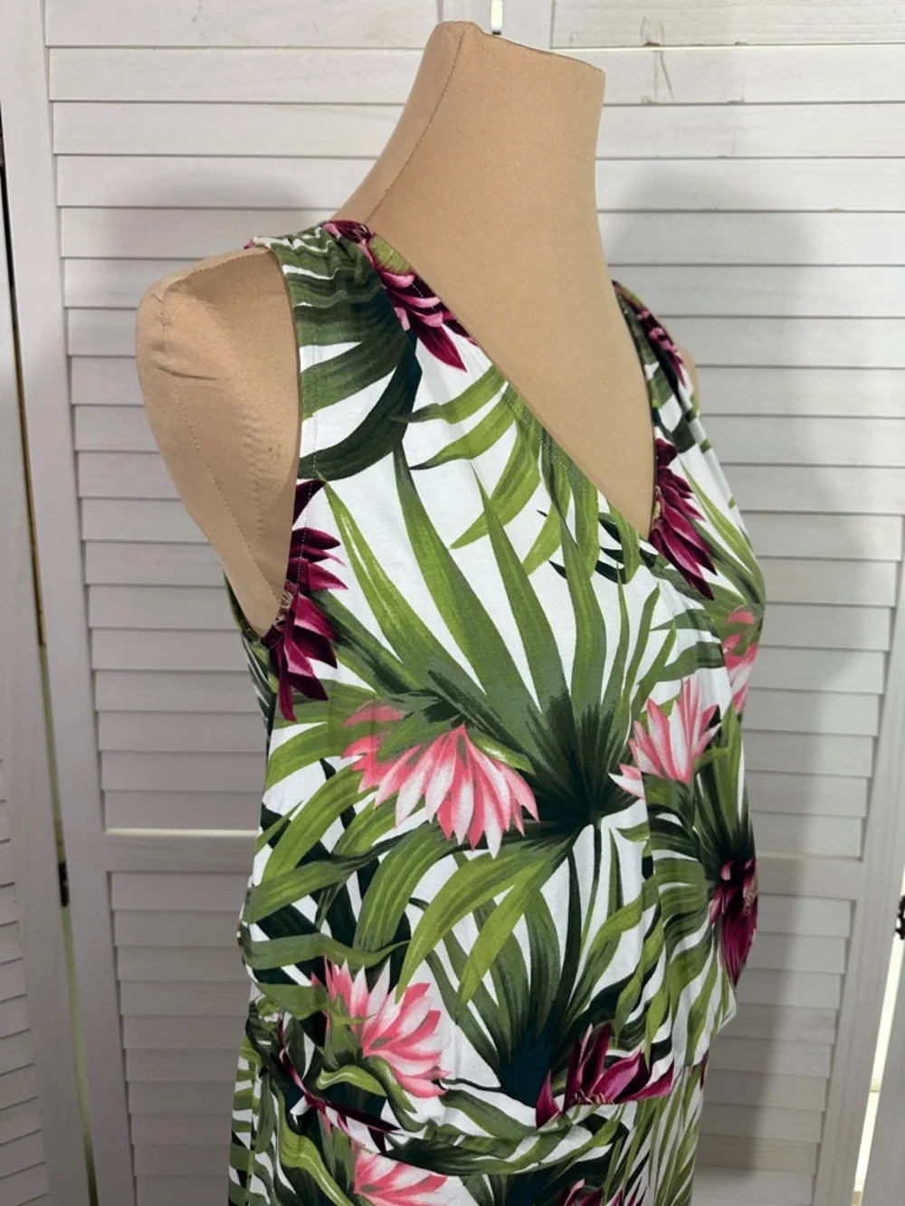 Tommy Bahama Tank Dress Size SP Proteia Garden Palm Floral Print Ruched Blouson - Picture 5 of 10